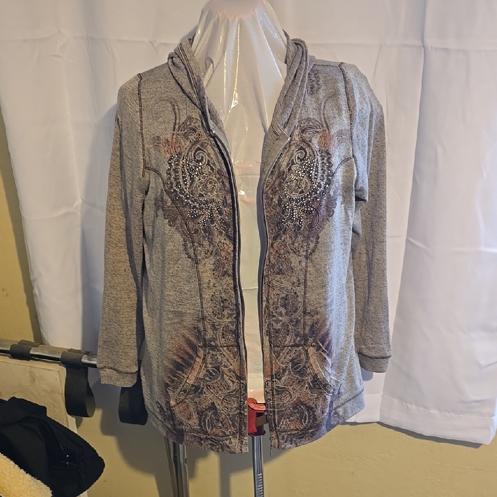 Gray Paisley Zip-Up Hoodie